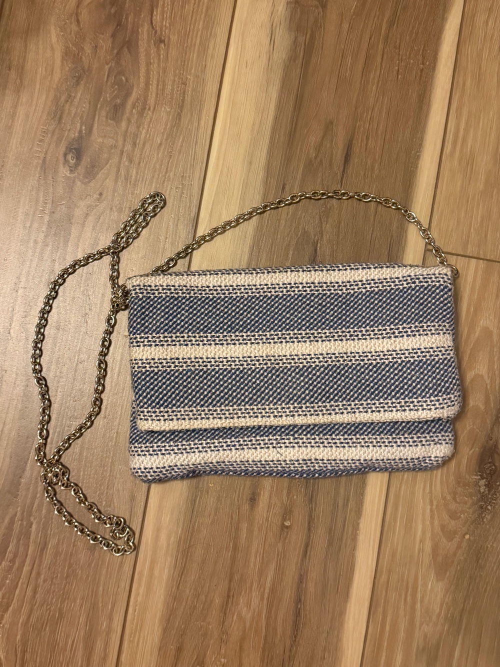 Striped Blue & White Chain Shoulder Bag